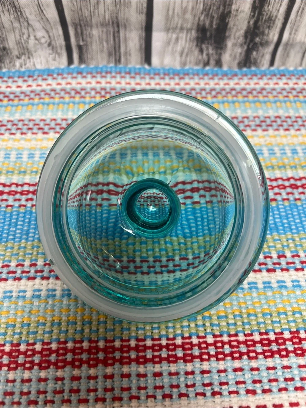The Pioneer Woman “Cassie” glass embossed canister-small 33oz- 5”x5.75”- Teal
